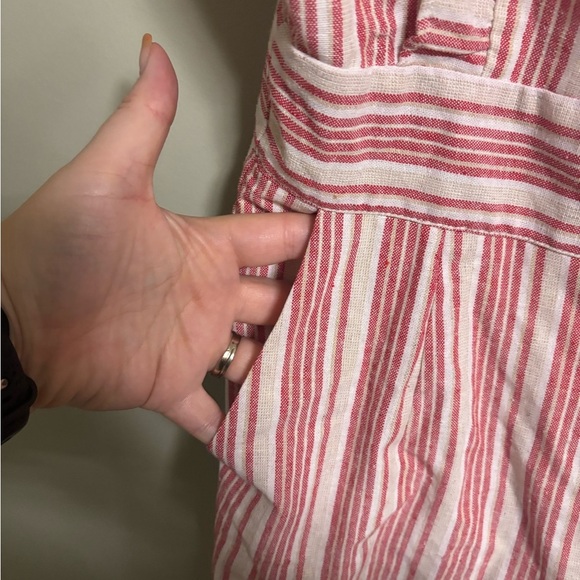 Lulus Linen Cotton White Red Striped Ruffle Culotte Jumpsuit Size Medium Romper - Picture 6 of 8